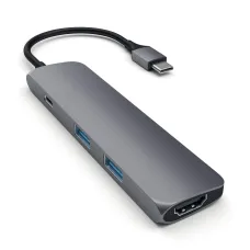 Satechi Alumínium Slim Type-C MultiPort Adapter (4K HDMI, Átmenő Töltés, 2x USB 3.0) - Űrszürke,