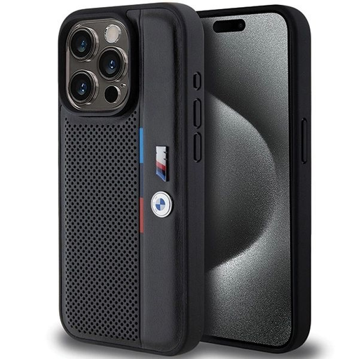 BMW Perforated Tricolor Line tok iPhone 15 Pro Maxhoz - fekete BMW Perforated Tricolor Line tok iPhone 15 Pro Maxhoz - fekete