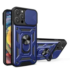 Hybrid Armor Camshield iPhone 16 Pro Max Armored Case with Camera Cover and Stand - Blue