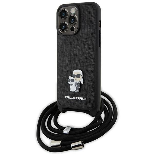 Karl Lagerfeld Crossbody Saffiano Fém Embléma Karl & Choupette Tok iPhone 15 Pro Max - Fekete Karl Lagerfeld Crossbody Saffiano Fém Embléma Karl & Choupette Tok iPhone 15 Pro Max - Fekete