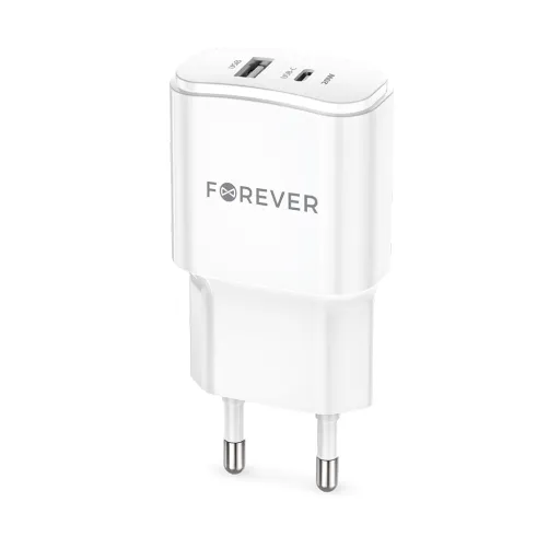 Forever TC-01-20AC PD QC töltő 1x USB-C 1x USB 20W fehér