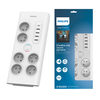 Túlfeszültségvédős hálózati elosztó PHILIPS hosszabbító kábel 6 aljzattal + 6xUSB-A + 1xUSB-C 2m 16A fehér - 0. kép