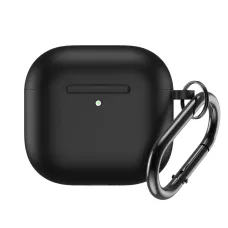 Szilikon tok Airpods 4-hez karabinerrel - Fekete