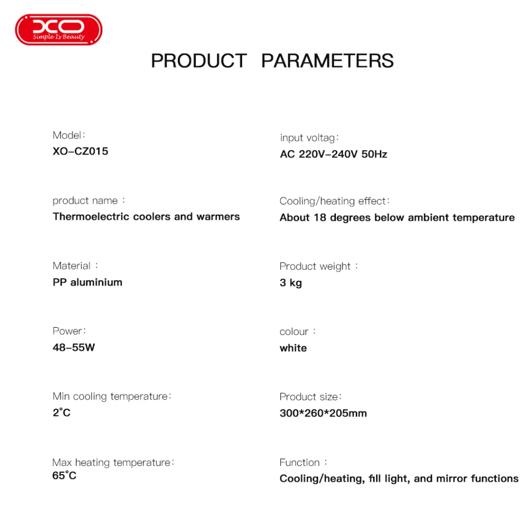 XO mini autós hűtőszekrény CZ015 fehér tükör LED-del - 7