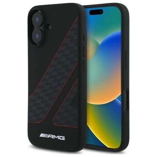 AMG Kockás Zászló Minta MagSafe iPhone 16 Tok - Fekete tok AMG Kockás Zászló Minta MagSafe iPhone 16 Tok - Fekete tok