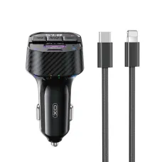 XO transmitter FM BCC17 Bluetooth MP3 autós töltő 30W fekete + USB-C - Lightning kábel