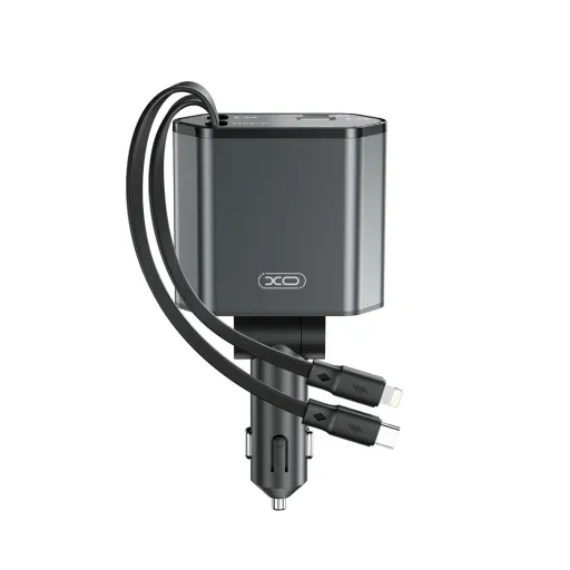 XO autós töltő CC62 104W 1x USB 1x USB-C szürke USB-C és Lightning kábellel