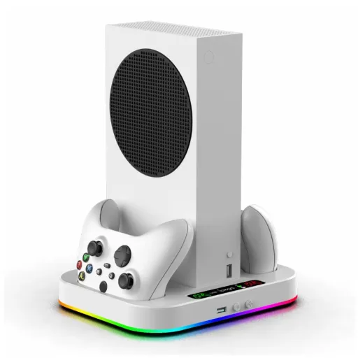 iPega XBS012S Multifunkciós Töltő és Hűsítő RGB Állvány Xbox Series S-hez + 2db Akkumulátor