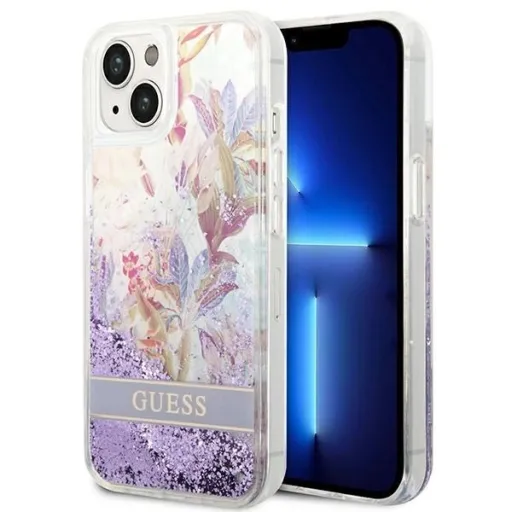 Guess GUHCP14SLFLSU iPhone 14 6.1 tok viola/lila Flower Liquid Glitter tok