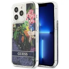 Guess Flower Liquid Glitter tok iPhone 13 Pro Max - kék