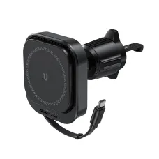Acefast D32 Mágneses Légbeömlő Tartó 15W Induktív Töltővel és Visszahúzható USB-C Kábellel - Fekete