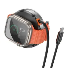 HOCO vezeték nélküli töltő visszahúzható kábellel, Type C kompatibilis MagSafe és APPLE Watch 15W CQ18 ezüst