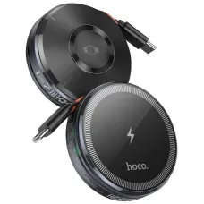 HOCO vezeték nélküli töltő visszahúzható kábellel Type C kompatibilis MagSafe és APPLE Watch 15W CQ18 fém szürke