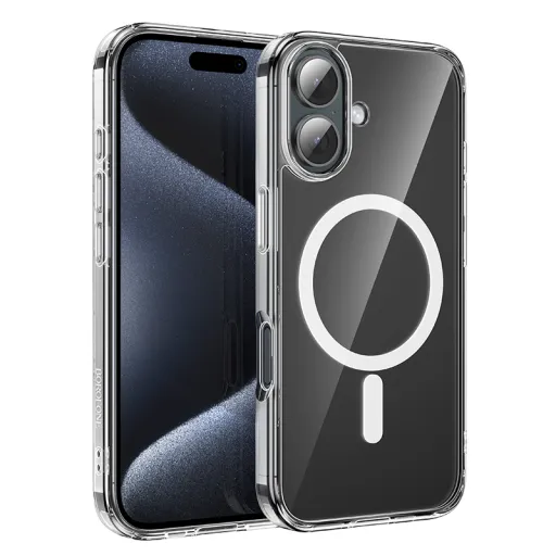 Borofone BI5 Ice Shield mágneses iPhone 16 átlátszó tok