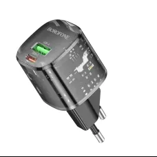 Borofone hálózati töltő BN17 Sunlight - USB + Type-C - QC 3.0 PD 20W 3A fekete