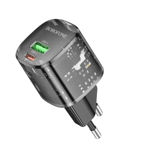 Borofone hálózati töltő BN17 Sunlight - USB + Type-C - QC 3.0 PD 20W 3A fekete