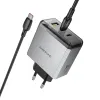 Borofone hálózati USB-C, Type-C töltő BN22 Lena GaN - 2xType C + USB - QC 3.0 PD 65W, Type C-ről Type C-re kábellel, szürke - 0. kép