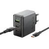 Borofone hálózati USB-C, Type-C töltő BN22 Lena GaN - 2xType C + USB - QC 3.0 PD 65W, Type C-ről Type C-re kábellel, szürke - 1. kép