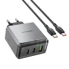 Borofone hálózati USB-C, Type-C töltő BN22 Lena GaN - 2xType C + USB - QC 3.0 PD 65W, Type C-ről Type C-re kábellel, szürke - 2. kép