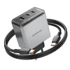 Borofone hálózati USB-C, Type-C töltő BN22 Lena GaN - 2xType C + USB - QC 3.0 PD 65W, Type C-ről Type C-re kábellel, szürke - 4. kép