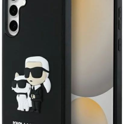 Karl Lagerfeld 3D Gumené puzdro Karl a Choupette pre Samsung Galaxy S24 FE Čierne
