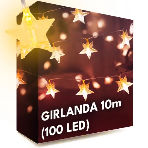 LED Girland 10m (100 LED) Csillagok Meleg Fehér