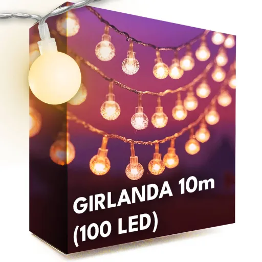 LED Girland 10m (100 LED) Gömbök Meleg Fehér 220