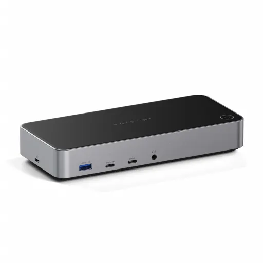 Satechi Alumínium 4K Kijelző Dokkoló Állomás (3x 4K/60Hz, 2x DisplayPort 1.4 4k/60Hz, 3x HDMI, 1x DP Alt mód, 1x USB 3.1, 1x USB-C 3.1 Gen2, 2x USB3.0, 1x USB-C 3.0, 1x Ethernet, 1x Audio, Kensington zár) - Szürke