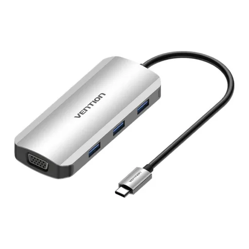 USB-C Dokkoló Állomás HDMI, VGA, 3x USB 3.0, PD 0,15m Vention TOIHB (szürke)