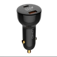 LDNIO C101 autós töltő, USB + USB-C, 100W + USB-C - Lightning kábel (Fekete)