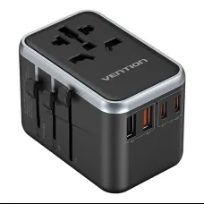 Vention FJFB0 GaN 2xUSB-C 2xUSB-A univerzális utazó adapter 65W (fekete)