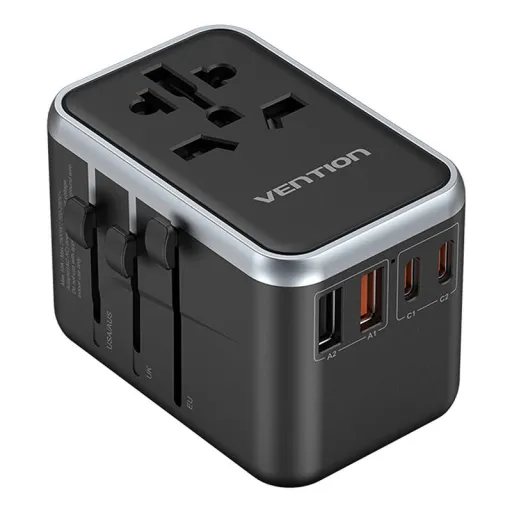 Vention FJFB0 GaN 2xUSB-C 2xUSB-A univerzális utazó adapter 65W (fekete)