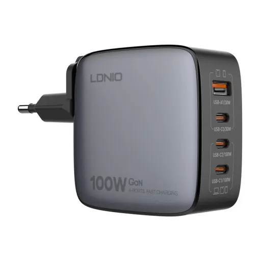 LDNIO Q408 100W USB-A + 3x USB-C hálózati töltő (fekete)