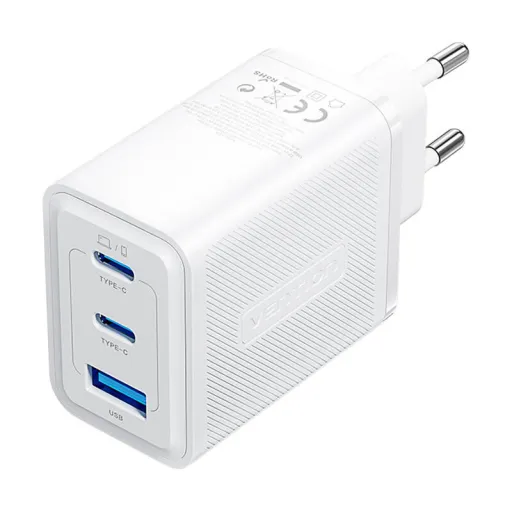 Fali töltő, Vention, FERW0-EU, 2xUSB-C, USB-A, 65W/65W/30W, GaN (fehér)