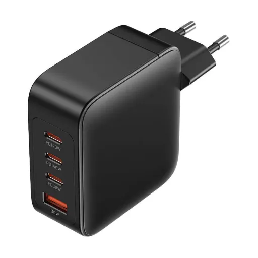 Fali töltő, Vention, FEIB0-EU, 3xUSB-C, USB-A, 140W/140W/30W/18W, GaN (fekete)