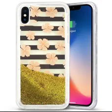 iPhone X/XS Zizo Liquid Glitter Star tok rózsaszín virágmintás