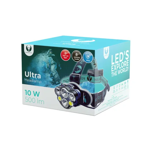 LED Fejlámpa Ultra T6 2x 10W + XP-E 2x 3W 500lm 2x 18650 1200mAh Li-Ion Örök Fény