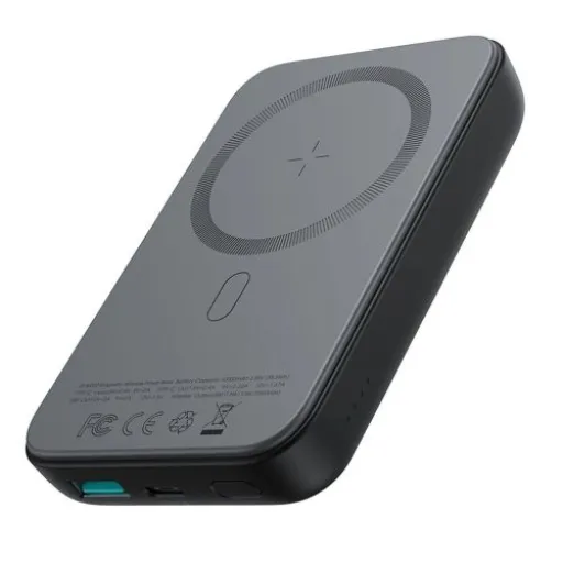 Joyroom Power Bank Mágneses Vezeték nélküli töltés, MagSafe, C+U, PD 20W, 10000 mAh, USB - Lightning kábellel (0,25m) Fekete (JR-W020)