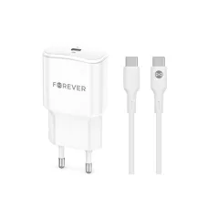 Forever TC-01-20C PD QC töltő 1x USB-C 20W fehér + USB-C - USB-C kábel 20W