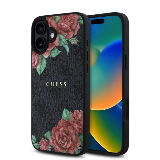 Guess PU Leather 4G Roses MagSafe tok iPhone 16-hoz fekete