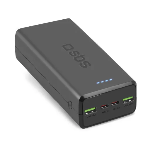 Gyors töltésű powerbank: 20 000 mAh, 2 USB, Fekete