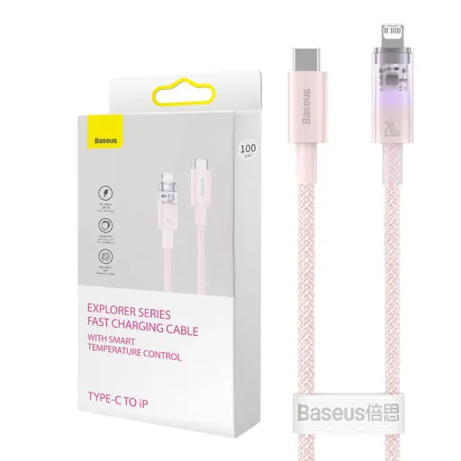 Gyors töltőkábel Baseus USB-C to Lightning Explorer Series 1m, 20W (rózsaszín)