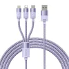 Baseus StarSpeed 3 az 1-ben Type-C USB kábel USB - USB-C + Micro-USB + Lightning, 3,5A, 1.2m (lila) - 0. kép