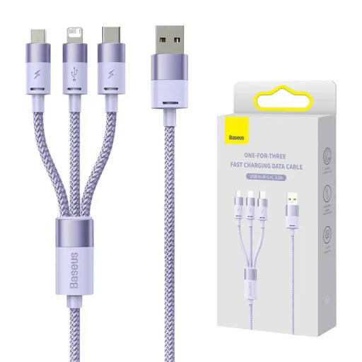 Baseus StarSpeed 3 az 1-ben Type-C USB kábel USB - USB-C + Micro-USB + Lightning, 3,5A, 1.2m (lila)
