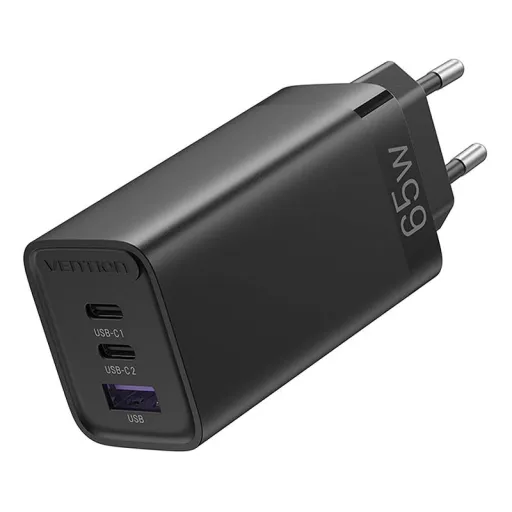  Fali töltő Vention FEDB0-EU 2xUSB-C 1xUSB-A 65W/30W/30W GaN (fekete)