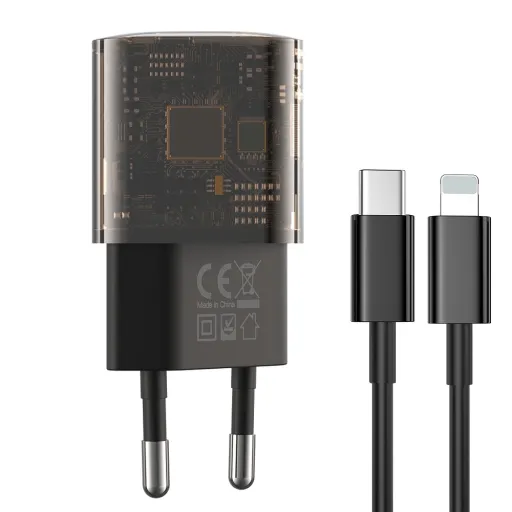 XO Clear fali töltő CE05 PD 30W QC 3.0 18W 1x USB 1x USB-C barna + USB-C - Lightning kábel