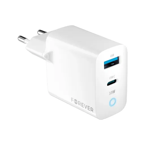 Forever TC-06-33AC GaN PD QC töltő 1x USB-C 1x USB 33W fehér