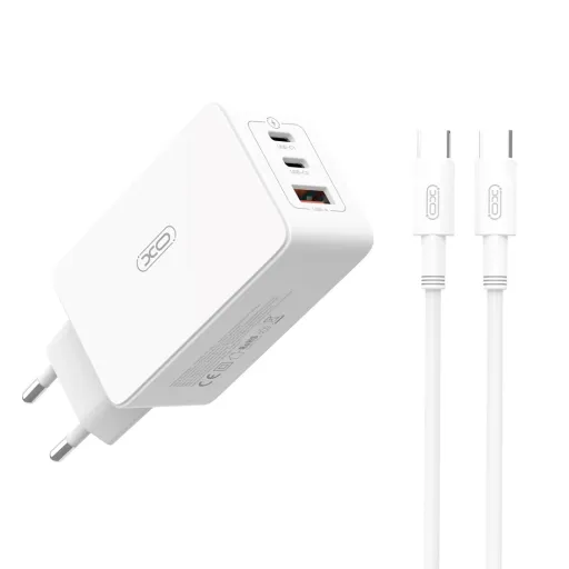 XO fali töltő CE13 PD QC 3.0 65W 1x USB 2x USB-C fehér + USB-C - USB-C kábel