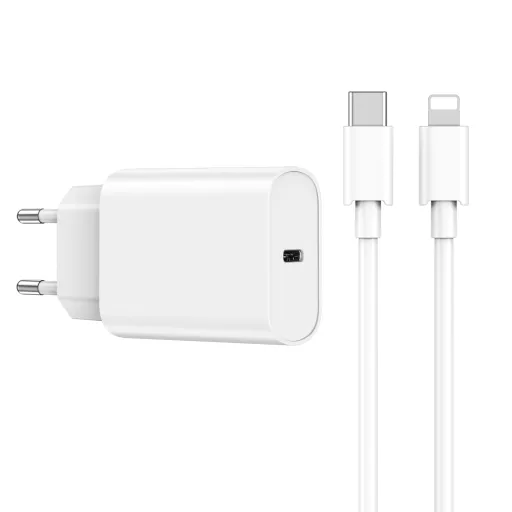 WIWU hálózati töltő Wi-U001 PD 20W 1x USB-C fehér + kábel USB-C - Lightning