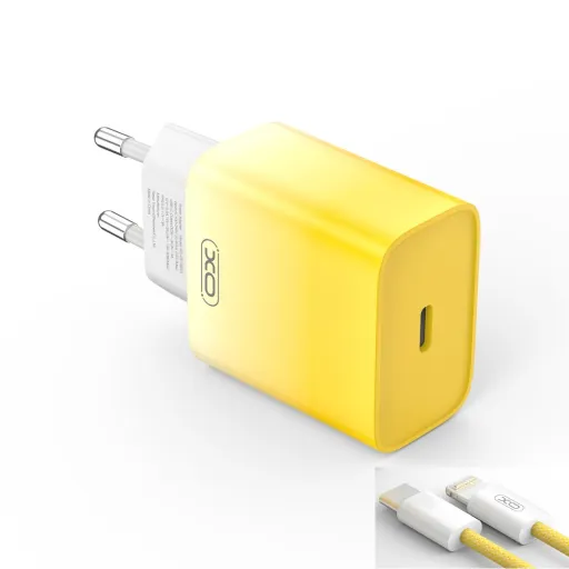 XO fali töltő CE18 PD 30W 1x USB-C sárgafehér + kábel USB-C - Lightning